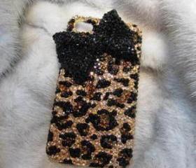  Bling Bow Iphone 4 case, Iphone 4S case, Leopard Iphone 4 Case, Leopard Iphone 4S Case, Bowknot Iphone Case
